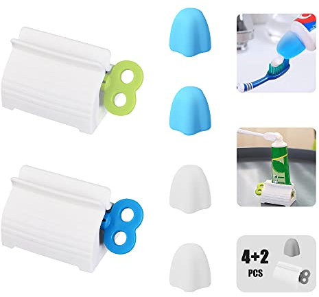Selbstschließende Zahnpasta-Kappen, Zahnpasta-Quetschaufsatz, Silikon-Dentifrice-Tube, auslaufsichere Abdeckung, kein Durcheinander, Erwachsene/Kinder-Badezimmer-Gadget (4 Stück + 2 Stück)