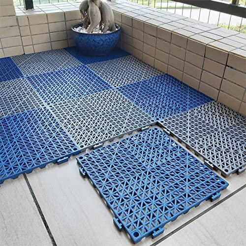 Schwimmbecken-Entwässerungs-Bodenfliesen-Matten Badezimmer Anti-Rutsch-Matte 1,5 cm verdickte PVC-Weichbodenmatte für Duschraum Küche Garage Fitnessraum Waschraum, 11,8 '' x 11,8 '',12er-Pack,E