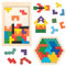 Holzpuzzle Tetris, 2 Stück Montessori Holz Tangram Puzzle Spielzeug, Hexagon Rechteck Brain Teasers Spiel, STEM Lernspielzeug Denkspiele Geschenk für Kinder Jungen und Mädchen