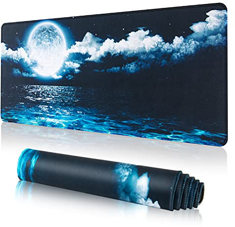 EFISH Alfombrilla de ratón (800×300×3MM) Alfombrilla de ratón extendida de Gran tamaño con Bordes cosidos, Base de Goma Antideslizante y Almohadilla para Teclado (Lake Mouse Pad (80 * 30))