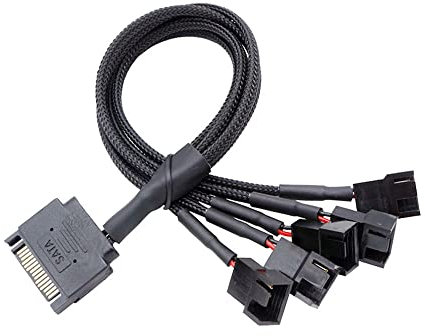 YiKaiEn SATA to 3 Pin / 4 Pin Fan Adapter, 15 Pin SATA to 12V PC Case Fan Splitter Extension Power Cable Adapter 10.6’’ 27cm (1 to 5)