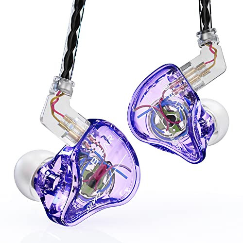 Yinyoo KBEAR Kopfhörer mit Kabel, Sturm-In-Ear-Monitor, Kopfhörer mit abnehmbarem Kabel, 3,5-mm-Stecker, Super-Bass, Geräuschisolierung für Smartphone (transparent, lila, kein Mikrofon)