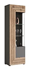 xonox.home Wohnzimmer Freno Vitrine Glas Vitrine Deko-Vitrine Stauraumvitrine in grau Nb.Absetzung Nox Oak Nb.ca.60x194x37 cm