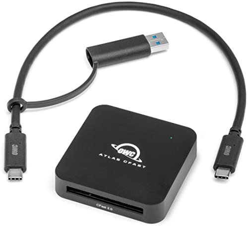 OWC CFast Atlas - Lector de Tarjetas CFast 2.0 USB-C/USB-A, Lector de Tarjetas CFast 2.0 Compatible con USB para DIT, fotógrafos, videógrafos y Creadores de Contenido