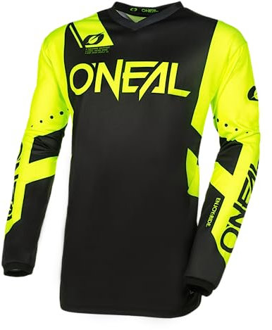 O'NEAL | Motocross-Jersey Langarm | MX Enduro | Gepolsterter Ellbogenschutz, V-Ausschnitt, atmungsaktiv | Element Jersey Racewear V.24 | Erwachsene | Schwarz Neon-Gelb | Größe M