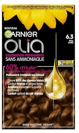 OLIA Coloratin N°6.3 Miel Doré - Coloration permanente pour cheveux brillants et naturels - Révélez votre éclat intérieur - Lot De 2 - Vendu Par Lot