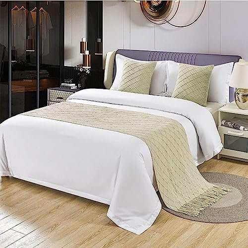 Morbuy Moderne Hotel Bettläufer Schals Quasten Schal Bettlaufer Bettschal Bettschwanz Handtuch Dekoration Für Einzel Queen King Size Bett Flagge (60x230cm für 150cm Bett,Beige)