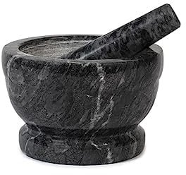 HOME 9716218 Mortier en marbre avec pilon, noir, 18 cm