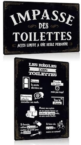 ESFIVHO Lot de 2 - Toilettes Plaque Metal avec Humour Citation Français - Les règles des Toilettes - Drôle WC Panneau Pancarte - Decoration Murale Pour Maison Salle de Bain 20x30cm (Set 04)