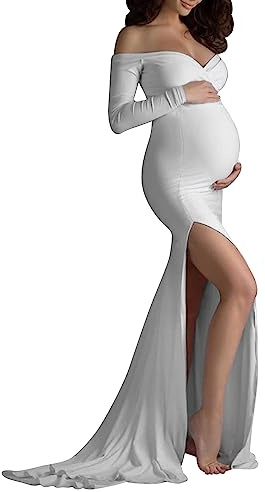 LAEMILIA Robe de Grossesse Shooting Photo Robes Maternité Longue Robe Femme Enceinte Grossesse Photo Robe Bustier Cérémonie Mariage Soirée Robe Photographie Moulante Couleur Unie S-XL