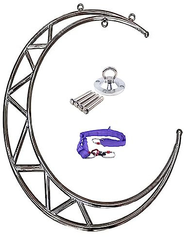 Aerial Hoop Aerial Fitness Lyra Hoop für Heim-Fitness-Yoga-Studio, Professionelles Aerial-Hoop-Set für Den Fitnesskurs, Erwachsene Eignungsluftbandanlage, Halbmond ( Color : Silver , Size : Diameter 9