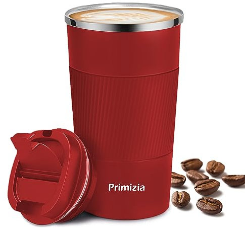 Primizia Tazza Termica per caffè, Thermos caffè in Acciaio Inox, Senza BPA,Tazza Tenuta Stagna per Calde e Fredde,510ML,Rosso
