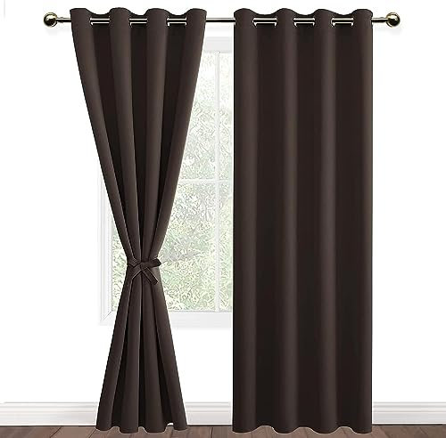 DWCN Blickdichte Vorhänge Verdunkelungsgardinen mit Ösen 2 Stücke Thermogardine für Wohnzimmer,Schlafzimmer,Braun,245x140cm(HxB)