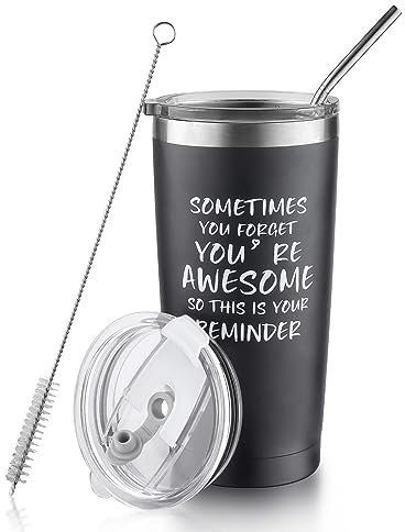 Sivaphe Christmas Insulated Tumbler Gift Set with Straw and Lids, Travel Coffee Cup Double Wall Vacuum for Best Friends, Employee, Coworker, Bestie, 550ML, Black