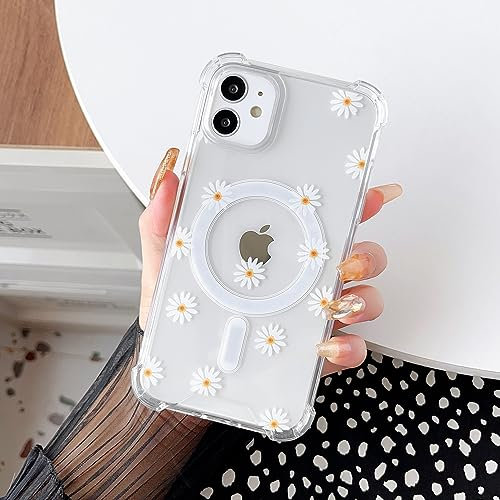 ZTOFERA Magnetic Case for iPhone 12, Transparent Soft Case with Daisy Pattern [Compatible with MagSafe Wireless Charging],Drop Resistant Bumper Protective Cover for iPhone 12 (6.1) - Daisy