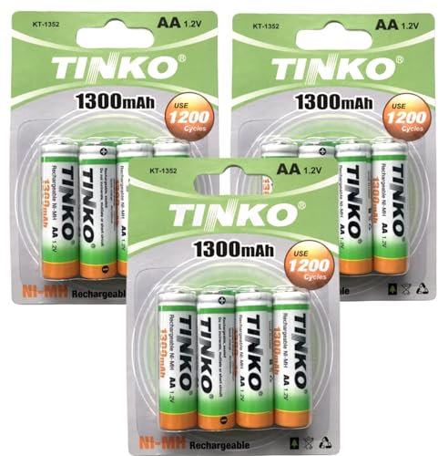 AA 1300mAh Rechargeable Batteries (12 pack) Battery NiMH