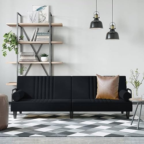 KOIECETA Schlafsofa mit Armlehnen Sofa Couch mit Schlaffunktion Sofabett Gästebett mit Holzrahmen Schlafcouch Bettsofa Wohnzimmer Modern Samt (Schwarz)
