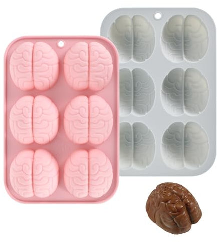 2 Stück Mini Gehirn Puddingform Silikon 3D-Halloween-Thema-Silikonform Menschliche Gehirn Silikonform DIY Halloween Überraschung für Pudding Kuchen Schokolade