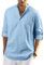 Enlision Mens Blue Cotton Linen Shirts Long Sleeve Shirt Button Down Collarless Shirts Lightweight Casual Plain Tops for Men XL