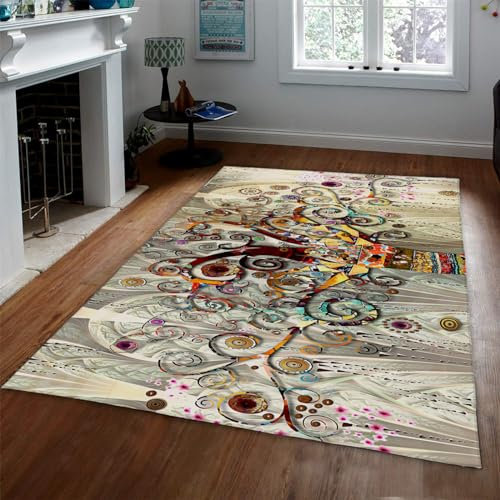 CIHCOHOME Gustav Klimt Stil Teppich Leben Baum Druck Bereich Teppiche für Wohnzimmer Jungen Mädchen Kinder Baby Zimmer Kinderzimmer College Wohnheim Heimdekorationen 60x110cm