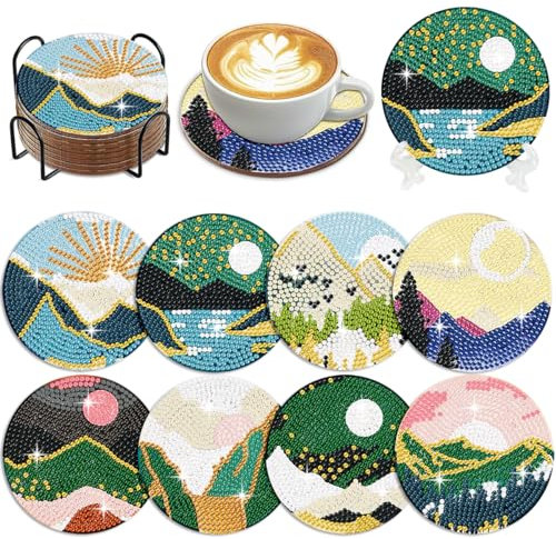 Muzagroo Art Untersetzer-Set für Erwachsene und Anfänger – abstrakte Landschaftsdesigns, stressreduzierendes Handwerk, 8 Stück (Landschaft 2)