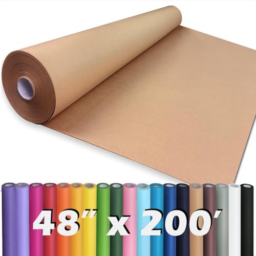 PerkHomy 121,9 x 6,1 cm braune Kraftpapierrolle für Bastelarbeiten, Pinnwand, Papier, Kinder, Kunst, Tischabdeckung, Basteln, Geschenkverpackung, Blumenstrauß, Verpackung, Paket, 70 g/m², 22,7 kg