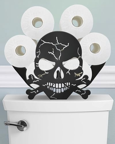 Wigag Totenkopf-Toilettenpapierhalter-Ständer für zusätzliche 8 Rollen, gotischer dekorativer freistehender Toilettenpapier-Aufbewahrungsorganizer