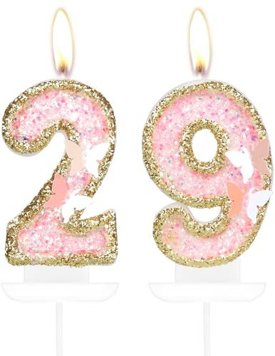 Pink Gold Butterfly 29th Birthday Candles, Pink Gold Candles Cake Toppers for Cake, Girls 29th Birthday Decorations,Butterfly Number 29 Candle Cake Topper for Girls Birthday Party,Wedding Suppiles