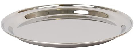 Argon Tableware 35.5cm Serving Platter - Stainless Steel Chrome Dinner Tray Round Tray Plate Medium Appetizer Serving Dishes for Party, Events, Table Service, Snack Platters