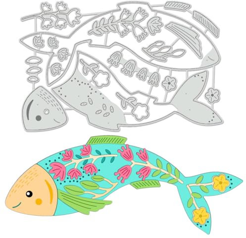 BENECREAT Fisch-Stanzformen, Prägeschablonen Mit Fisch Und Blumenmotiv Stanzset Für Karten, Scrapbooking Und DIY-Bastelalben, Papierkarten-Dekor, 0.8 mm Dick
