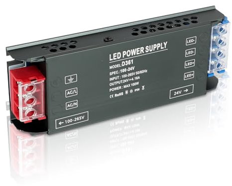 LED Trafo 24V Netzteil, 100W 4.16A Slim LED-Stromversorgung, AC 240V auf 24V DC-Adapter, Konstantspannungs-LED-Transformator für LED-Streifen, LED-Glühbirnen, Gartenleuchten, LED-Schrankleuchten