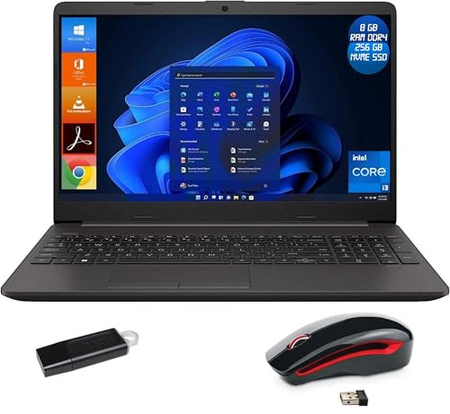 HP Notebook 250 G9, Display Laptop 15.6 Full HD, Intel Core i3 12Th, 8GB Ram DDR4, 256GB NVMe, Windows 11 Pro, Office 2021 Pro Plus, Mouse Wireless + Pendrive USB 32GB - Portatile Pronto all'Uso