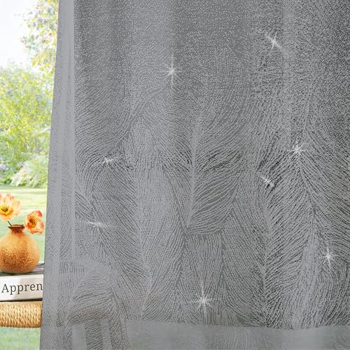 Deconovo Voile Vorhang Vorhänge mit Ösen Ösenvorhang Transparent Gardine Modernes Design Gardinen Wohnzimmer Balkon, 245x140 cm(HöhexBreite), Grau, 2er Set