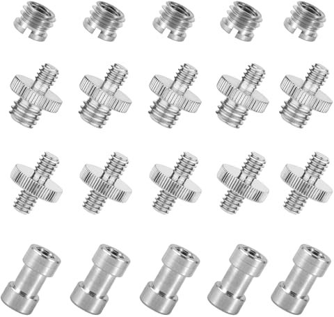 NQEUEPN 20pcs Threaded Screws Adapter Mount Set, Stainless Steel Screw Adapter Tripod Mount Adapter for 1/4 And 3/8 Converter Suitable for Camera Cage Tripod Lighting Equipment(Silver)