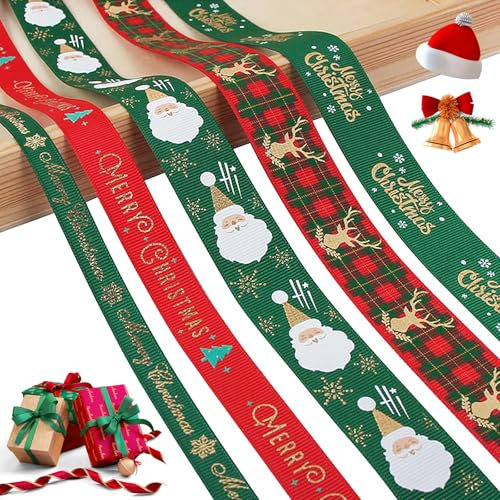 Begpoee 5 Stück Geschenkband Weihnachten, Schleifenband Weihnachten, Weihnachten Deko Schleifenband, Geschenk Bänder, Weihnachten Bänder, Schneeflocke Satinband(91 cm)