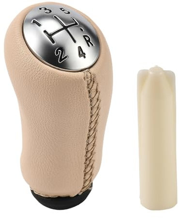 JSCARLIFE Pomo de palanca de cambios de coche, 5 velocidades, para R-enault Clio Megane 2 Scenic Kangoo Pomo de palanca de cambios de coche mejorado ABS y cuero (beige)