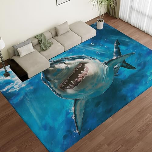 NAWVNMI Hai-Teppichläufer, 60 x 180 cm, Wilder Hai-Läufer, Teppiche für den Flur, Willkommens-Fußmatte, Läufer, Urlaubsdeko, Bodenteppich, Läufer für den Flur, Eingangsbereich