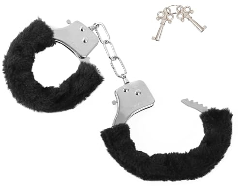 Metal Handcuffs with Keys for Cosplay Police, silver Handcuffs Prop Dress Ball Party Cosplay for Kids (black, L)