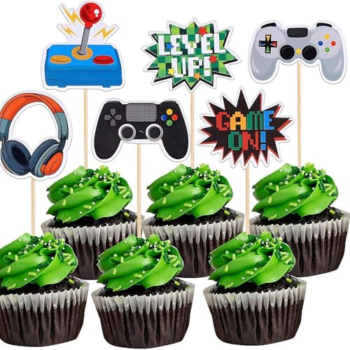 36 Stück Videospiel Tortendeko Geburtstag, Spielkonsolen Thema Cupcake Topper, Happy Birthday Kuchen Deko, Dekoration für Spieler, Partydekoration zum Thema Spiel, Gaming Night Partyzubehör.