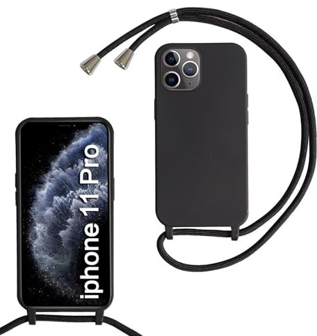 xinyunew Handykette für iPhone 11 Pro Hülle mit Band, Handyhülle mit Schnur zum Umhängen, weiche TPU Silikonhülle mit Band [abnehmbar] Halskettenhülle für iPhone 11 Pro-Schwarz