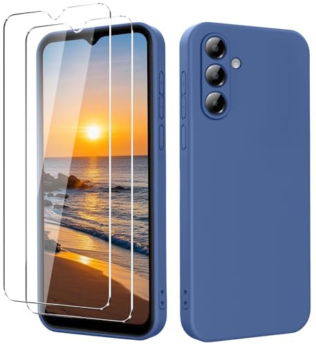 YXKJ - Coque pour Samsung Galaxy A55 5G, avec 2 Verre trempé Protection écran, Housse de Protection en Silicone Souple, Etui Toucher de Peau Fin et Liquide - Bleu