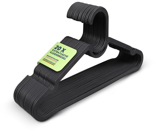 Pro Home Kleiderbügel 20 Stück - Platzsparender Bügel (Dicke: 4mm) - strapazierfähiger Hosenbügel - Made in EU - robuster Kunststoffbügel