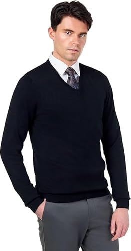 Xposed Mens 100% Cotton V Neck Jumper Regular Fit Classic Lightweight Knit Pullover Sweater