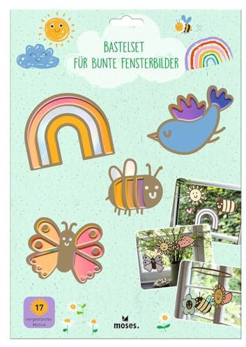moses. bunte Fensterbilder aus Papier – Bastelset für 17 frühlingshafte Fensterbilder, Für Kinder ab 4 Jahren, Enthält Schablonen, Transparentpapier und irisierende Folie