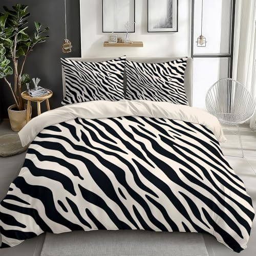 Generisch Bettwäsche 135 x 200 cm mit Zebra Muster im Animal Print Bettbezug, Flauschige Atmungsaktiv Tierstreifen Bettwäsche Set und Kissenbezug mit Reißverschluss für Kinder Jugendliche Erwachsene