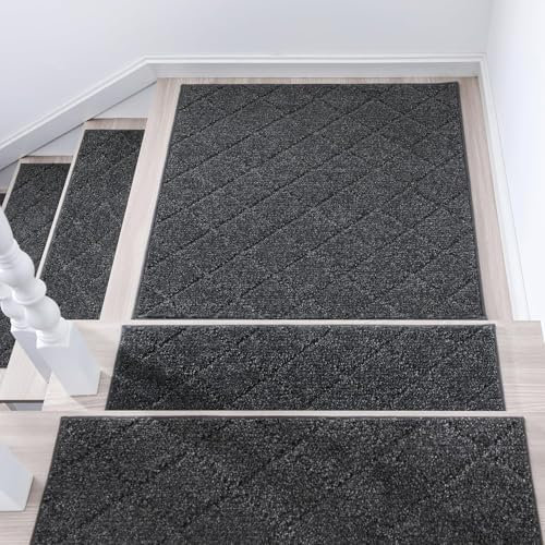 COSY HOMEER 1 Stück Treppenstufen Matten Eckig, 76 x 76cm Anti Rutsch Stufenmatten Selbstklebend, Maschinenwaschbar, 100% Polyester, TPE-Rücken, Ideal für Kinder, Senioren und Haustiere, Schwarz