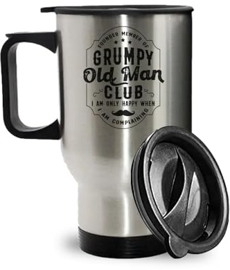 Funny Grumpy Old Man Club – Father's Day Gift for Dad, Grandad, or Husband, Insulated 14oz Travel Mug, Tea, Coffee Mug. (Silver)