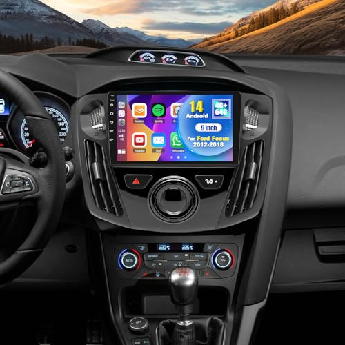 4+64G Android 14 Car Stereo for Ford Focus 2012 2013 2014 2015 2016 2017 2018 with carplay Android Auto 9 inch HD Touchscreen Bluetooth GPS Navi WiFi Mirror Link SWC Backup Camera