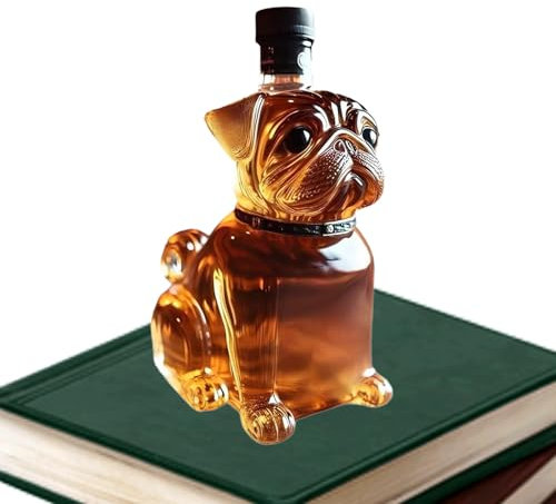 Whiskey Bottle, Bulldog Shape Empty Whiskey Bottle, 300ml Decorative Decanter, Wine Container Dispenser for Restaurant Dining Room Birthday Father Husband Friends