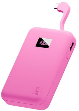 Juice Eco Integrated Power Bank, Portable Charger 12,000mAh with Built-in USB-C Cable & Digital Display, Fast USB-C Output, PowerBank for iPhone 15 16 17 Pro Max, Samsung, Android, iPad, DJI - Pink